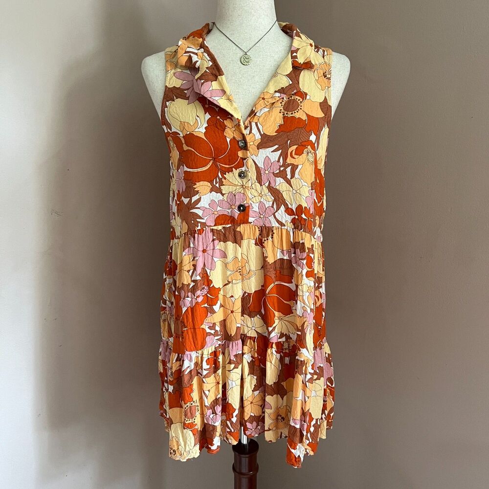 Show Me Your Mumu Groovy Collared Retro Floral‎ 70s Mod Boho Mini Dress Size S